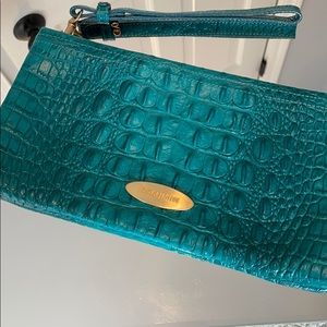 Brahmin turquoise croc-embossed leather wristlet